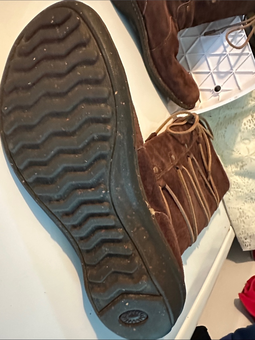 UGG Brown Lace-Up Shearling-Trim Suede Boot - Picture 5 of 7